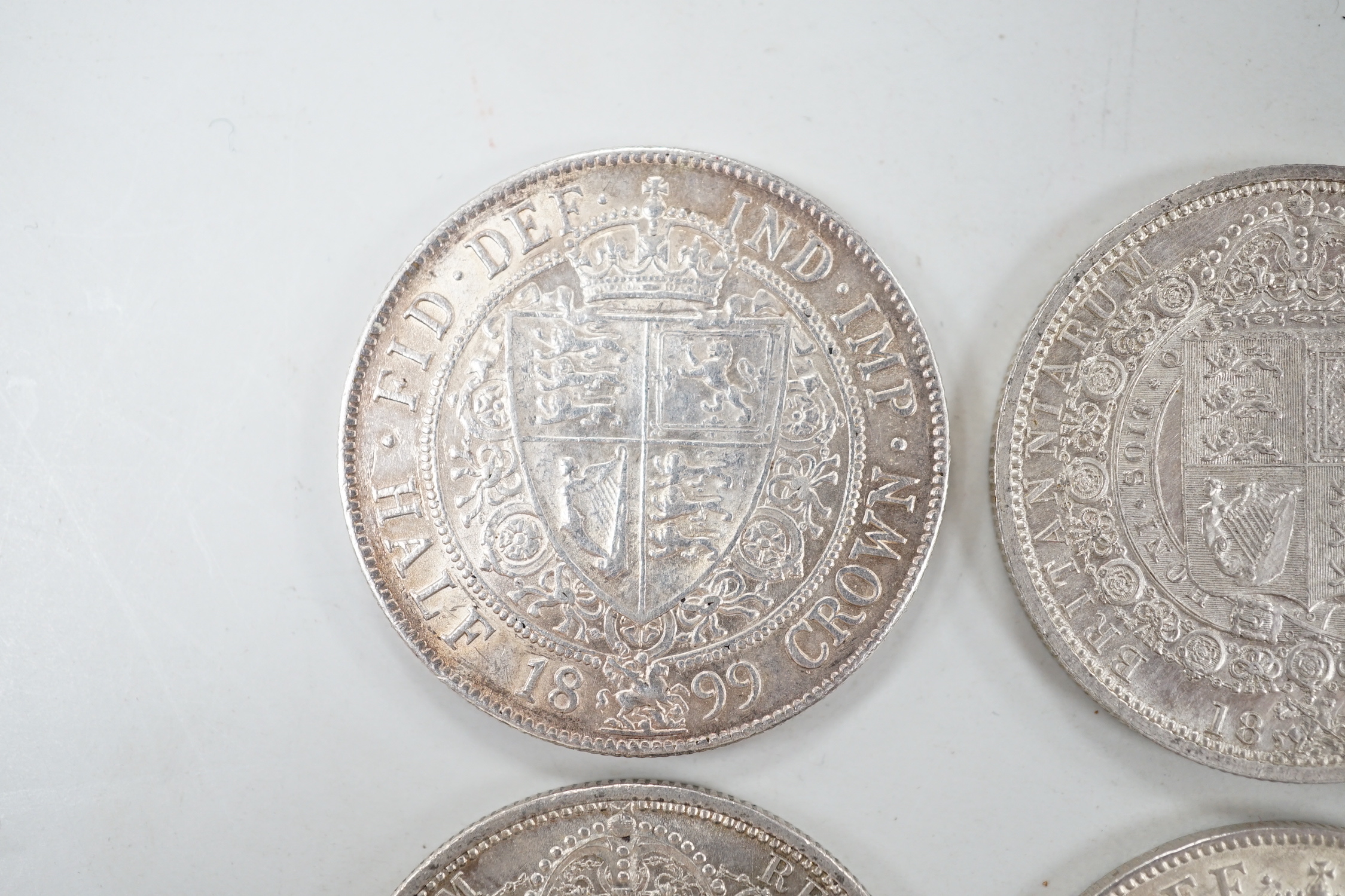 Victoria halfcrowns 1887 x 2, 1897, EF and 1899, NEF